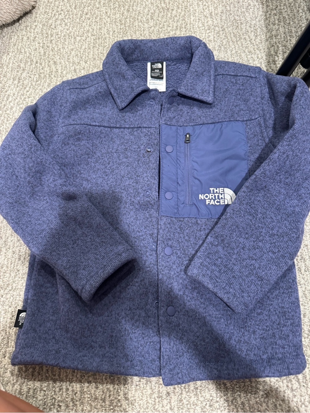 The North Face Boys Small 7/8 Blue Fleece Snap Front Jacket Shacket